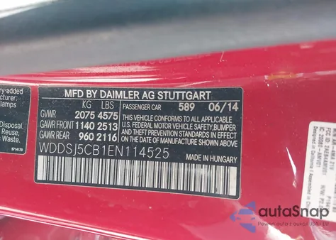 2014 Mercedes-Benz Cla 45 Amg 4Matic z USA, uszkodzony, nr VIN WDDSJ5CB1EN114525